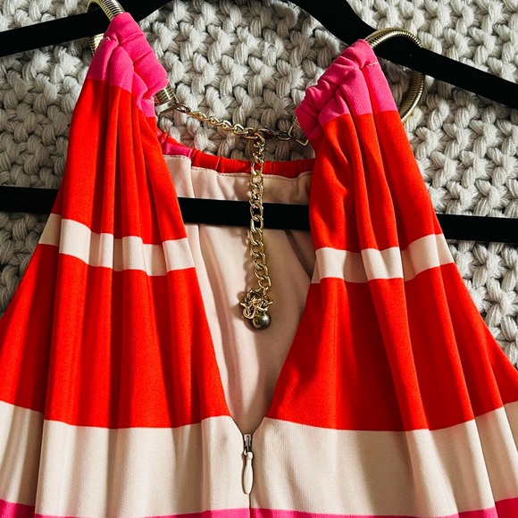 Eliza J striped jersey Maxi Dress with Gold Adjustable chain Collar - Picture 11 of 13